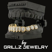 Grillz jewelry set on a black background with 'Grillz Jewelry' branding.