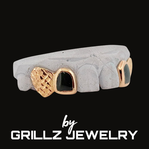 Gray concrete bracelet with gold and black accents on a black background, featuring the Grillz Jewelry brand.