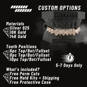 Grillz with customizable options on a black background