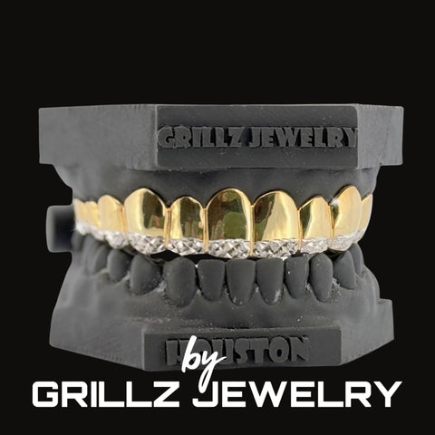 Grillz jewelry set on a black background with 'Grillz Jewelry' branding.