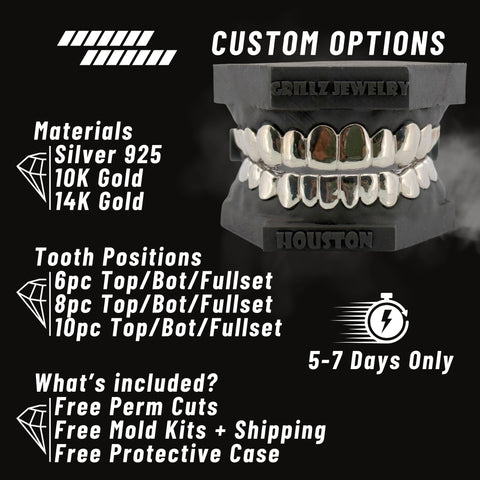 Grillz with customizable options on a black background