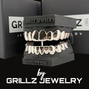 Grillz jewelry display with 'GRILLZ JEWELRY' branding in the background