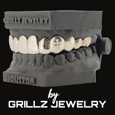 Grillz jewelry set on a black background with 'Grillz Jewelry' branding.