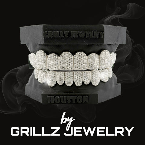 Custom moissanite grillz with honeycomb diamond setting in gold/silver/platinum - maximum sparkle dental jewelry