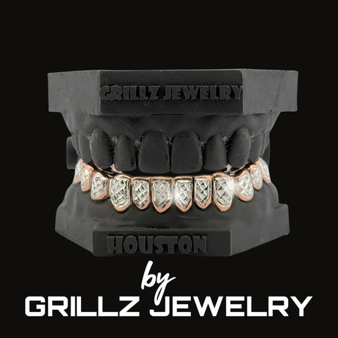 Grillz jewelry set on a black background with 'Grillz Jewelry' branding.