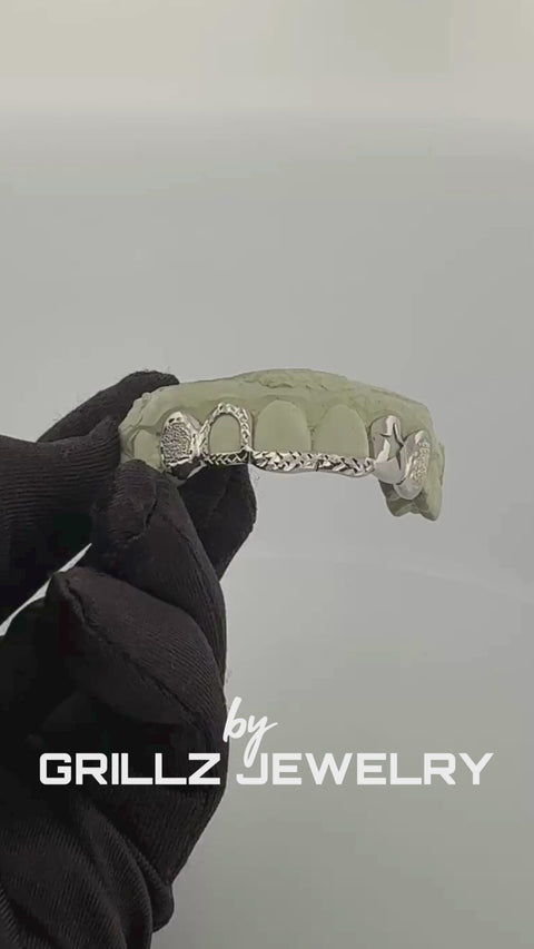 Custom diamond star open face grillz in gold/silver/platinum - celestial dental jewelry